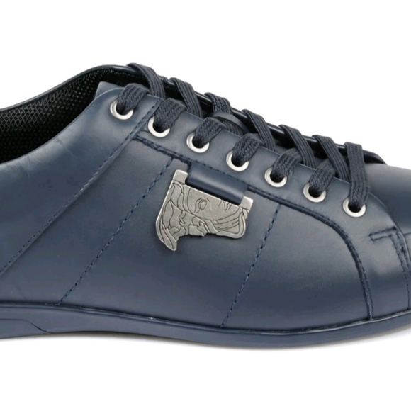 Versace Collection Blue Leather Low Top Logo Sneakers EU 43 US Mens Size 10 NIB - Picture 5 of 7